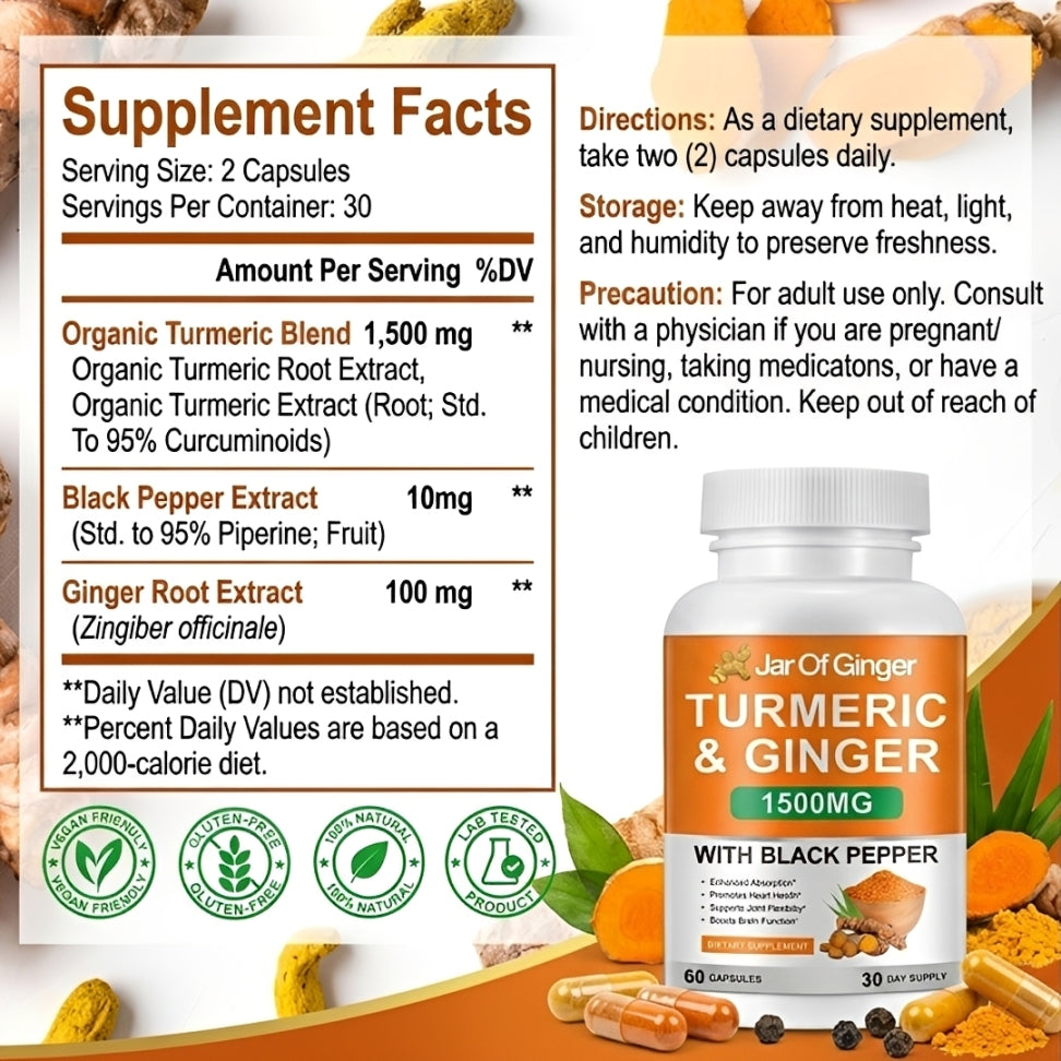 Turmeric Curcumin & Ginger Capsules (1,500mg)